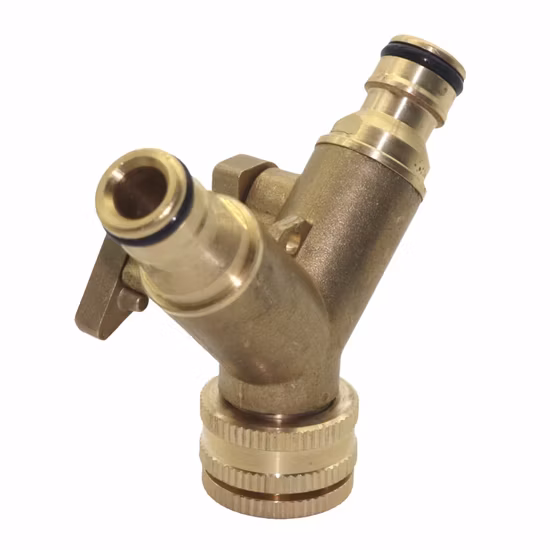 Brass Hose Quick Connector 2 Way Garden Hose Splitters Adapter with Y Valve Water Hose Splitter